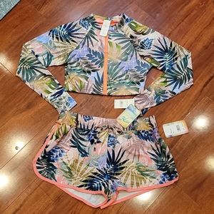 NWT HOBIE CROP SWIM RASH GUARD W/MATCHING SHORTS